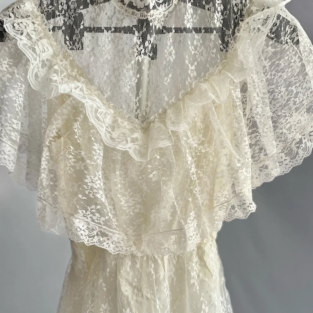 Vintage Ruffled Tiered Off-Shoulder Bridal Gown - Picture 2 of 12